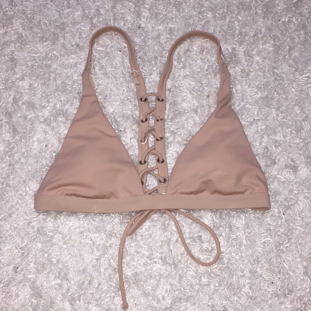 LA Hearts Nude Lace Up Swim Bikini Top Size Small